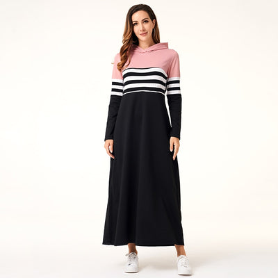 Women Hoodie Dresses Long Sleeve Striped Patchwork Casual - The Grace