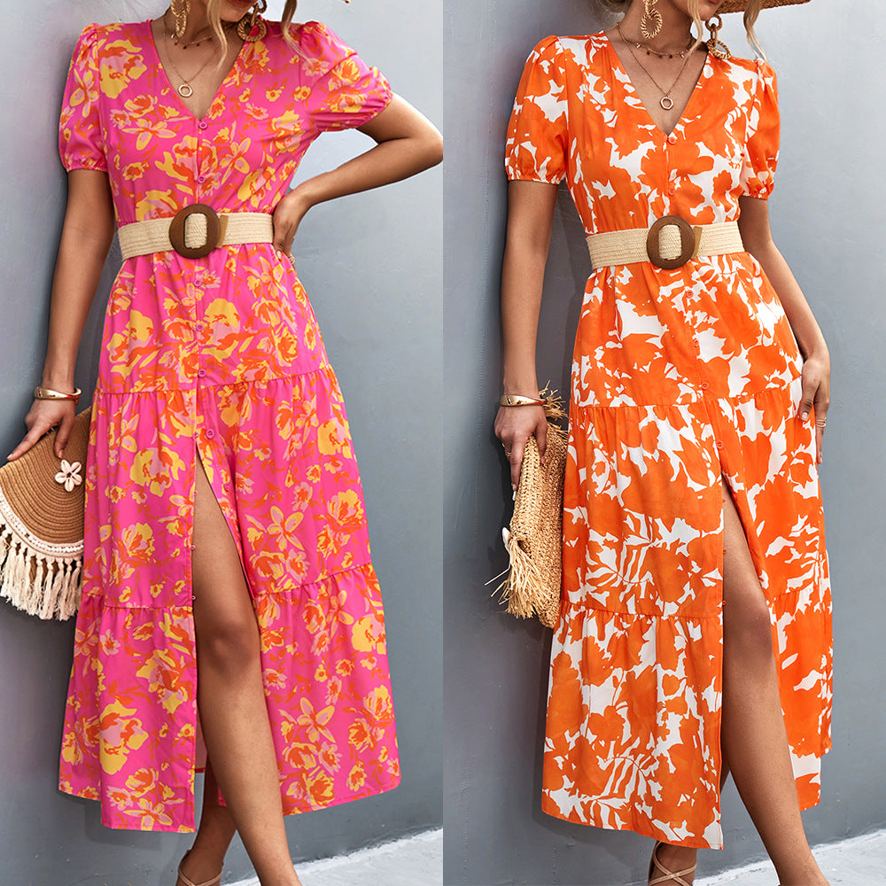 Short Sleeve And Long Pattern Dress - The Grace