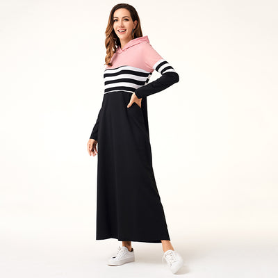 Women Hoodie Dresses Long Sleeve Striped Patchwork Casual - The Grace