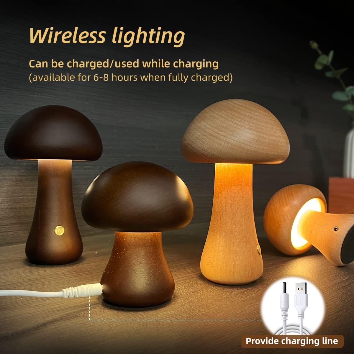 INS Wooden Cute Mushroom LED Night Light With Touch Switch Bedside Table Lamp For Bedroom Childrens Room Sleeping Night Lamps Home Decor - The Grace