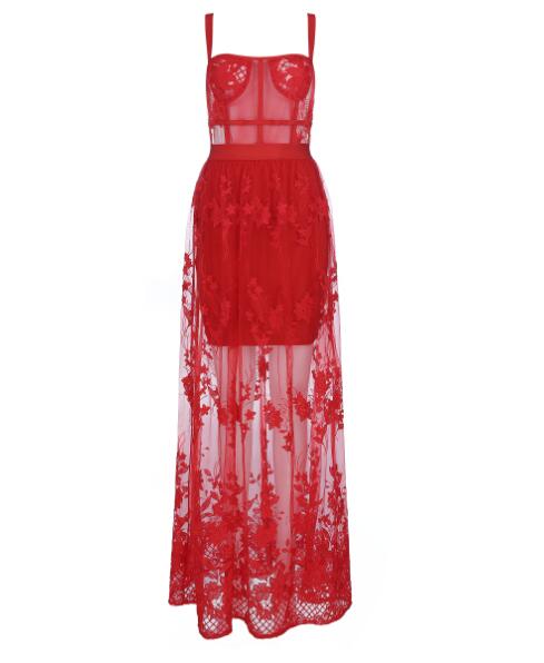 Strap Bandage Long Dreess Lace Celebrity Elegant Sexy Fashion Night CLub New Arrival Red Bodycon Dresses Women