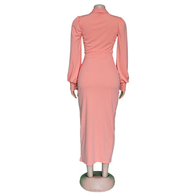 woman pink long-sleeved dress office dresses - The Grace