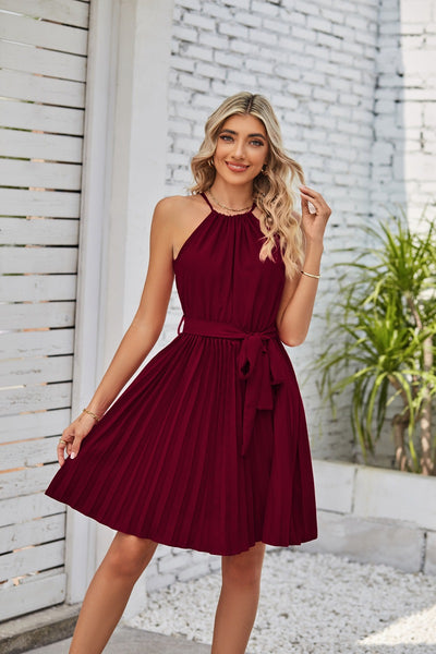 Halter Strapless Dresses For Women Solid Pleated Skirt Summer Beach Sundress - The Grace