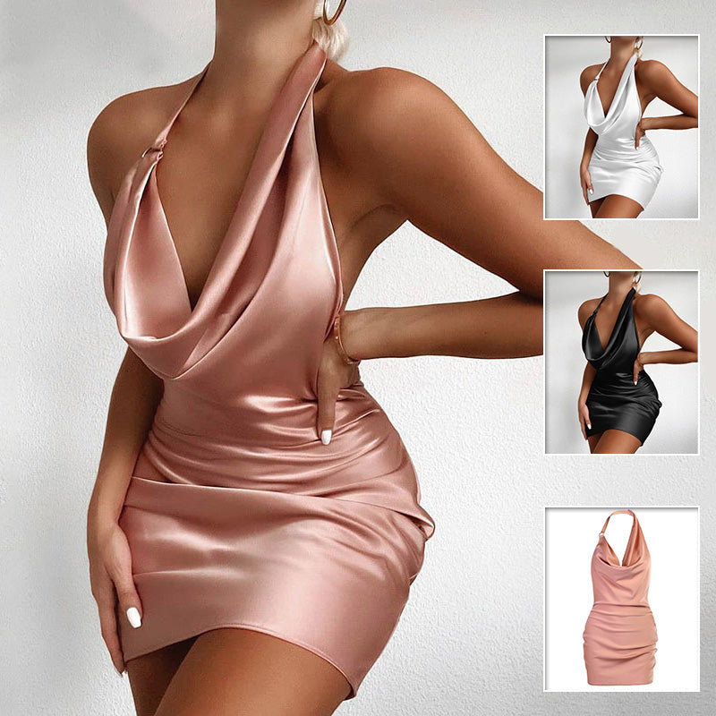 Satin Party Dress V Neck Backless Mini Sleeveless Summer Party Dress - The Grace