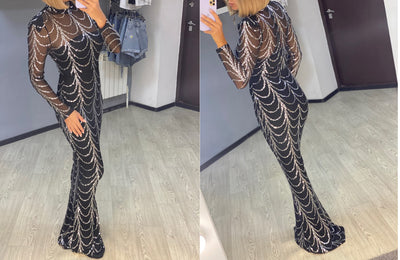 Sequins Women Maxi Dresses Long Sleeve Female Party Dresses - The Grace