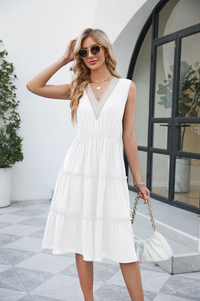 V-neck Dresses Women Sleeveless Pleated Ruffle Elegant Dress Beach Summer - The Grace