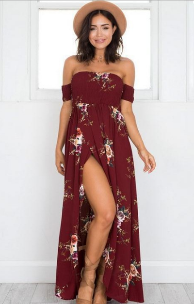 Boho style long dress women Off shoulder beach summer dresses - The Grace