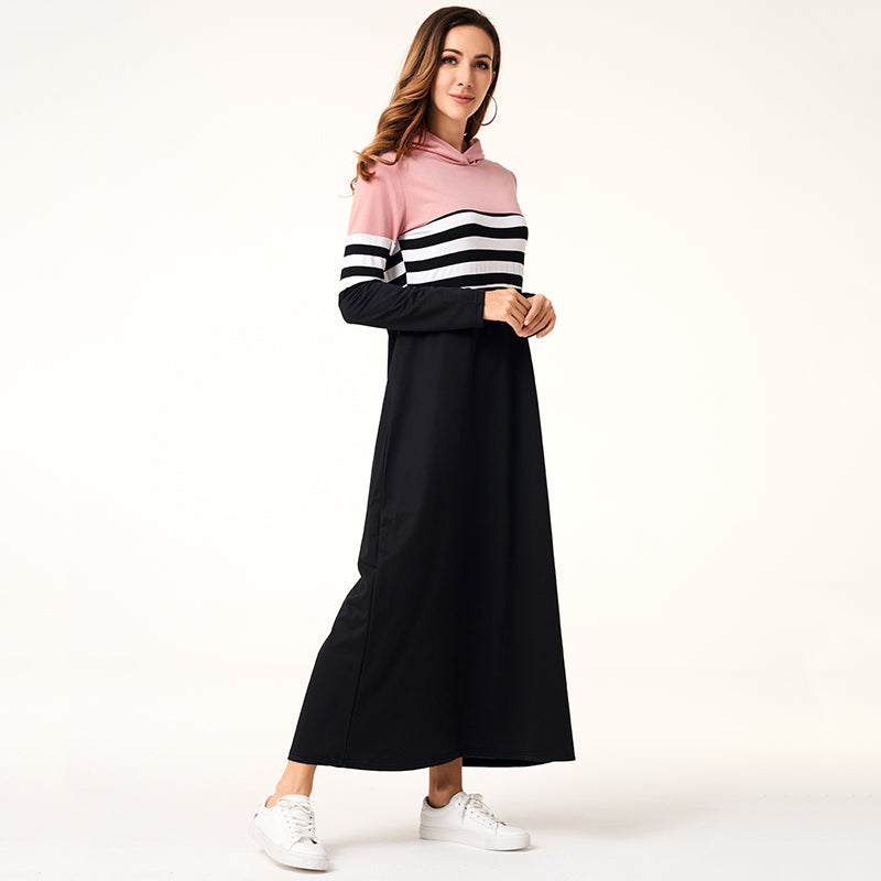 Women Hoodie Dresses Long Sleeve Striped Patchwork Casual - The Grace