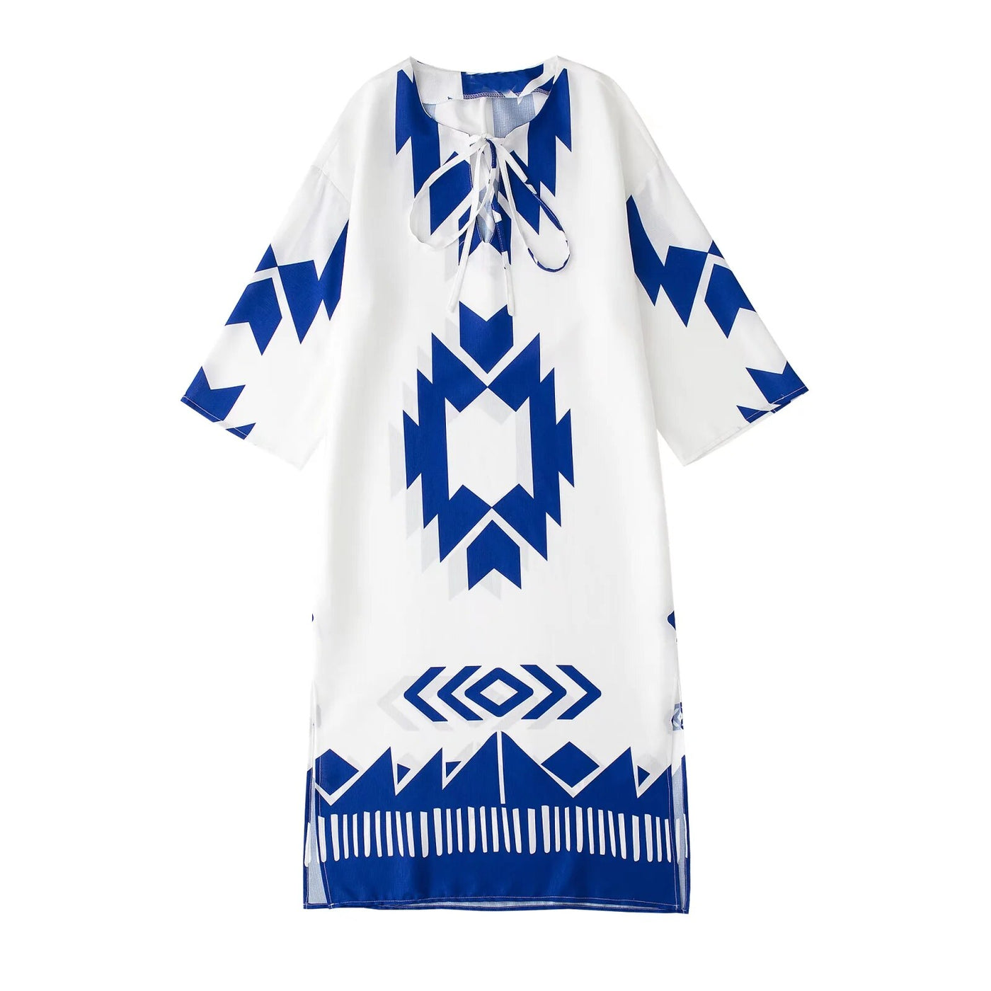 Printed Kaftans For Women Blue White Boho Long Dress Women Summer Dresses Woman Loose Casual Dresses