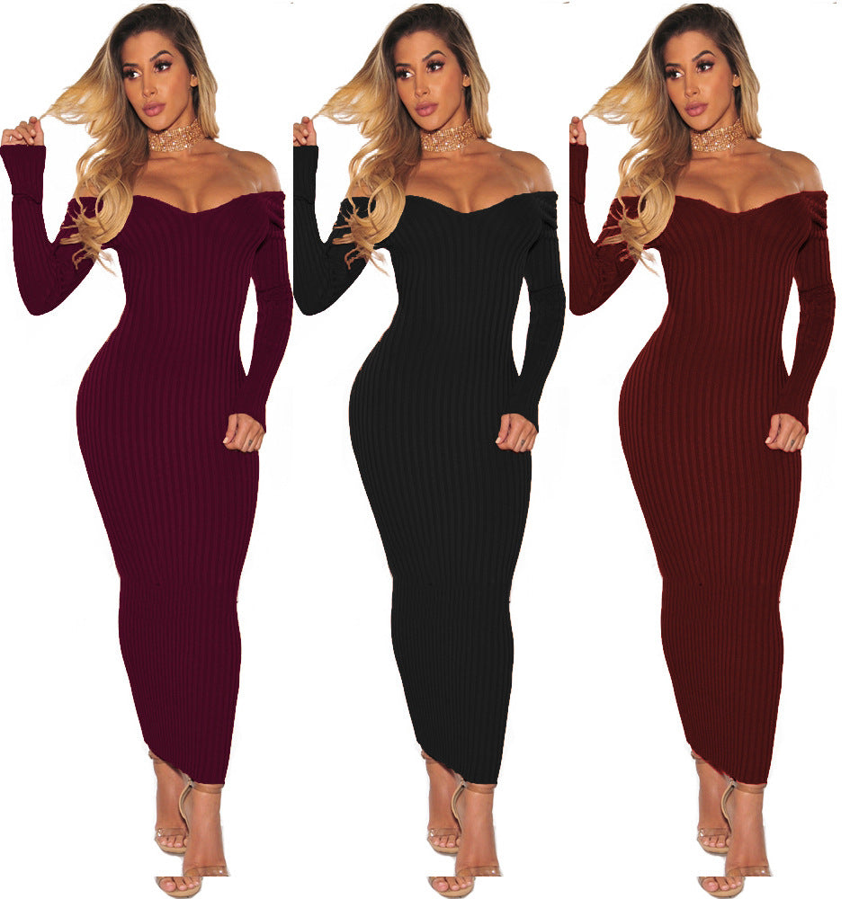 Strapless Dress Women Sexy Off Shoulder Long Sleeve Autumn Spring Dress Bodycon Two Way Wear Long Dresses