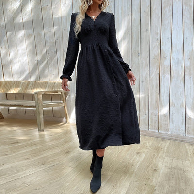 New Spring Solid Color Long Sleeved European And American Women Dresses In The Long Section - The Grace