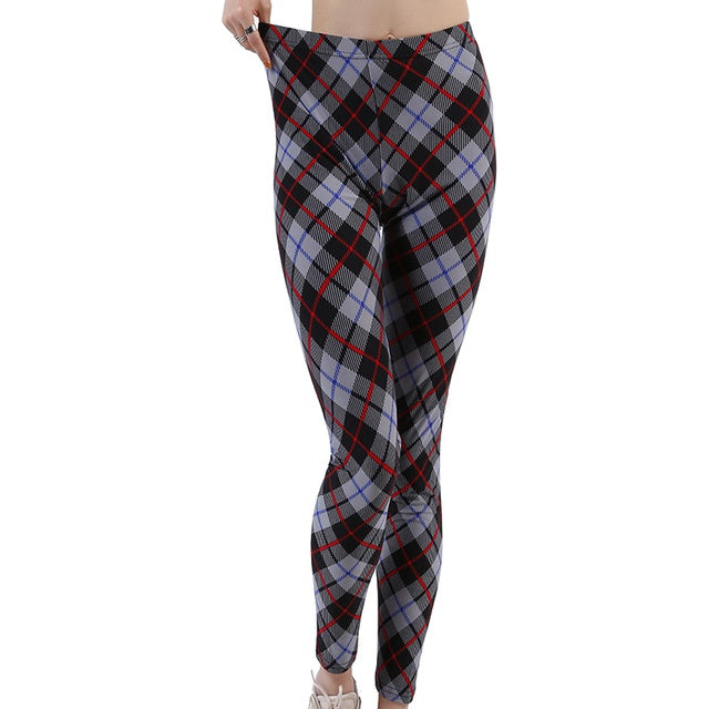 Plaid Leggings Women Sexy Pants Push Up Leggings Fashion F - The Grace