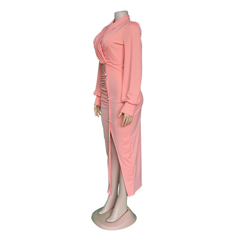 woman pink long-sleeved dress office dresses - The Grace