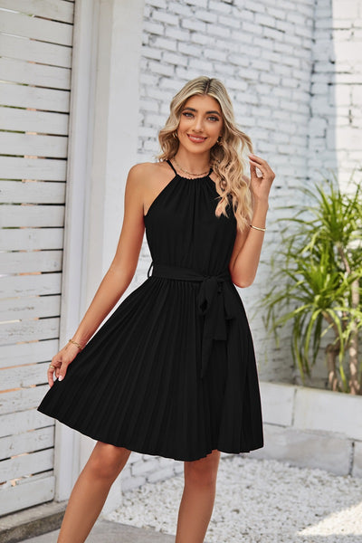 Halter Strapless Dresses For Women Solid Pleated Skirt Summer Beach Sundress - The Grace