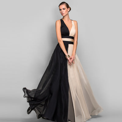 European and American fashion V-neck backless color dress skirt long dress - The Grace