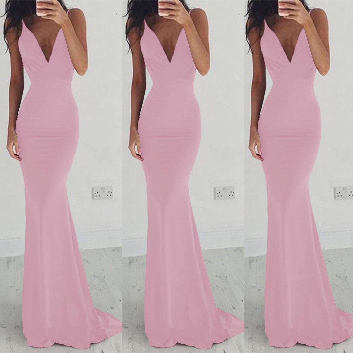 Women's Dresses Milk Silk Sling Sexy Backless Trailing Annual Party Evening Dress