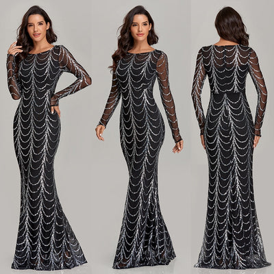 Sequins Women Maxi Dresses Long Sleeve Female Party Dresses - The Grace