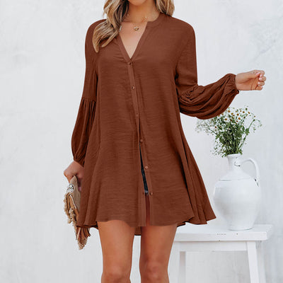 Women's Solid Color Stitching Casual Loose Cardigan Button T-shirt - The Grace