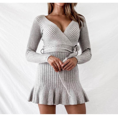 Sexy V Neck Knitted Dresses Women Long Sleeve - The Grace