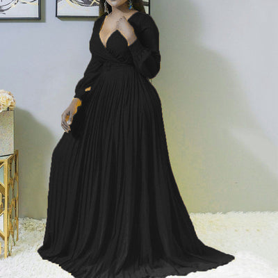 Fashion Woman V-neck Long-sleeved Long Dress - The Grace