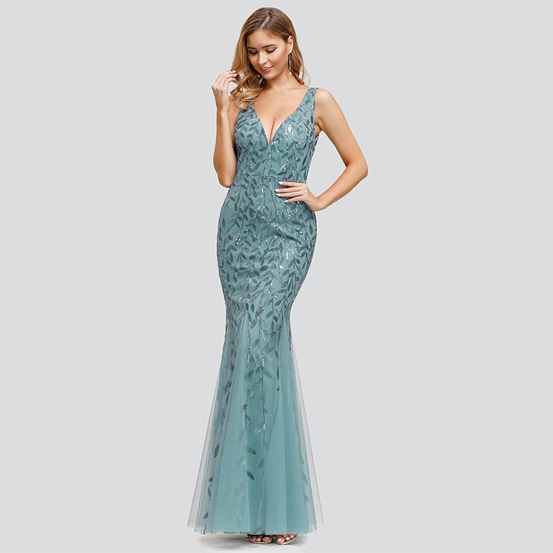 Sleeveless sequined fishtail party evening dress - The Grace