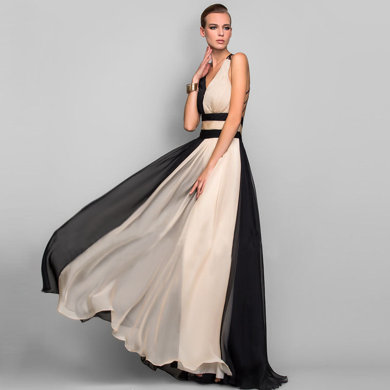 European and American fashion V-neck backless color dress skirt long dress - The Grace