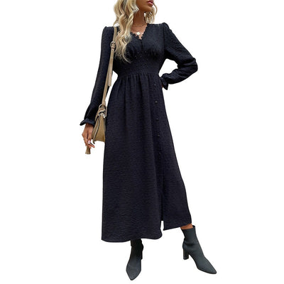 New Spring Solid Color Long Sleeved European And American Women Dresses In The Long Section - The Grace