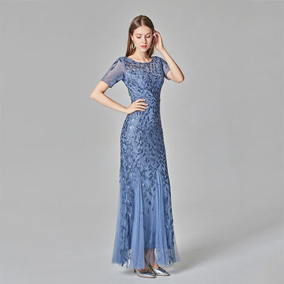 Slim mesh sequined evening dress fishtail dress for women