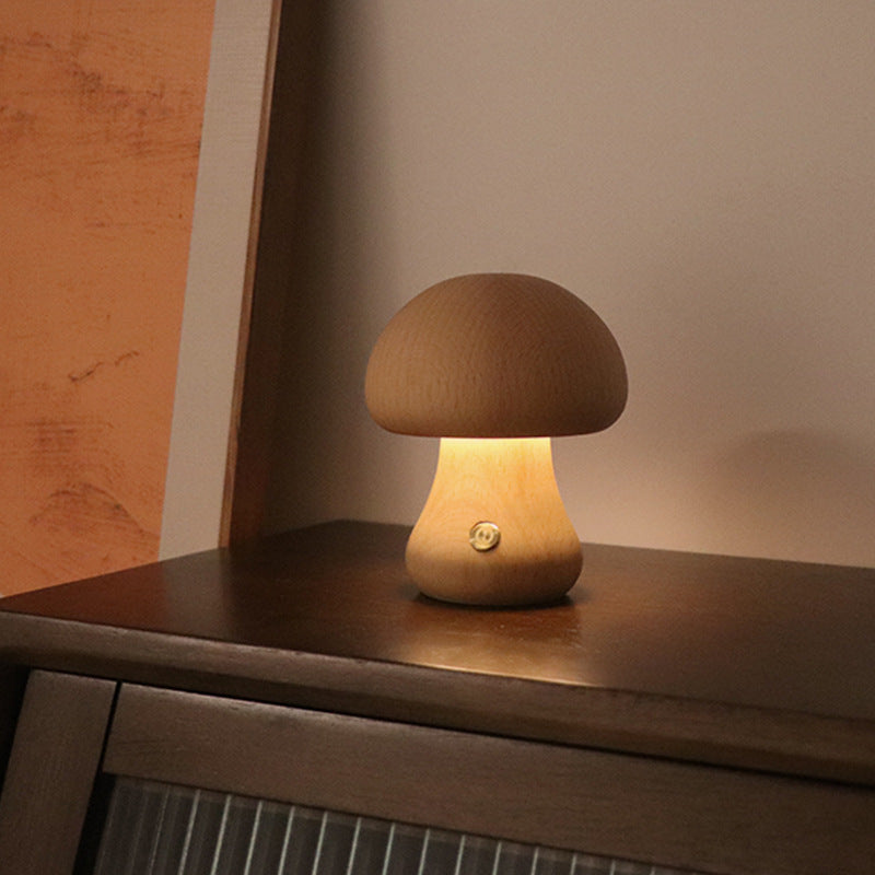 INS Wooden Cute Mushroom LED Night Light With Touch Switch Bedside Table Lamp For Bedroom Childrens Room Sleeping Night Lamps Home Decor - The Grace