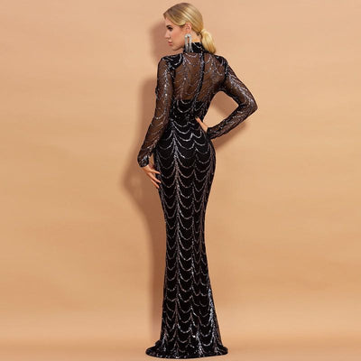 Sequins Women Maxi Dresses Long Sleeve Female Party Dresses - The Grace