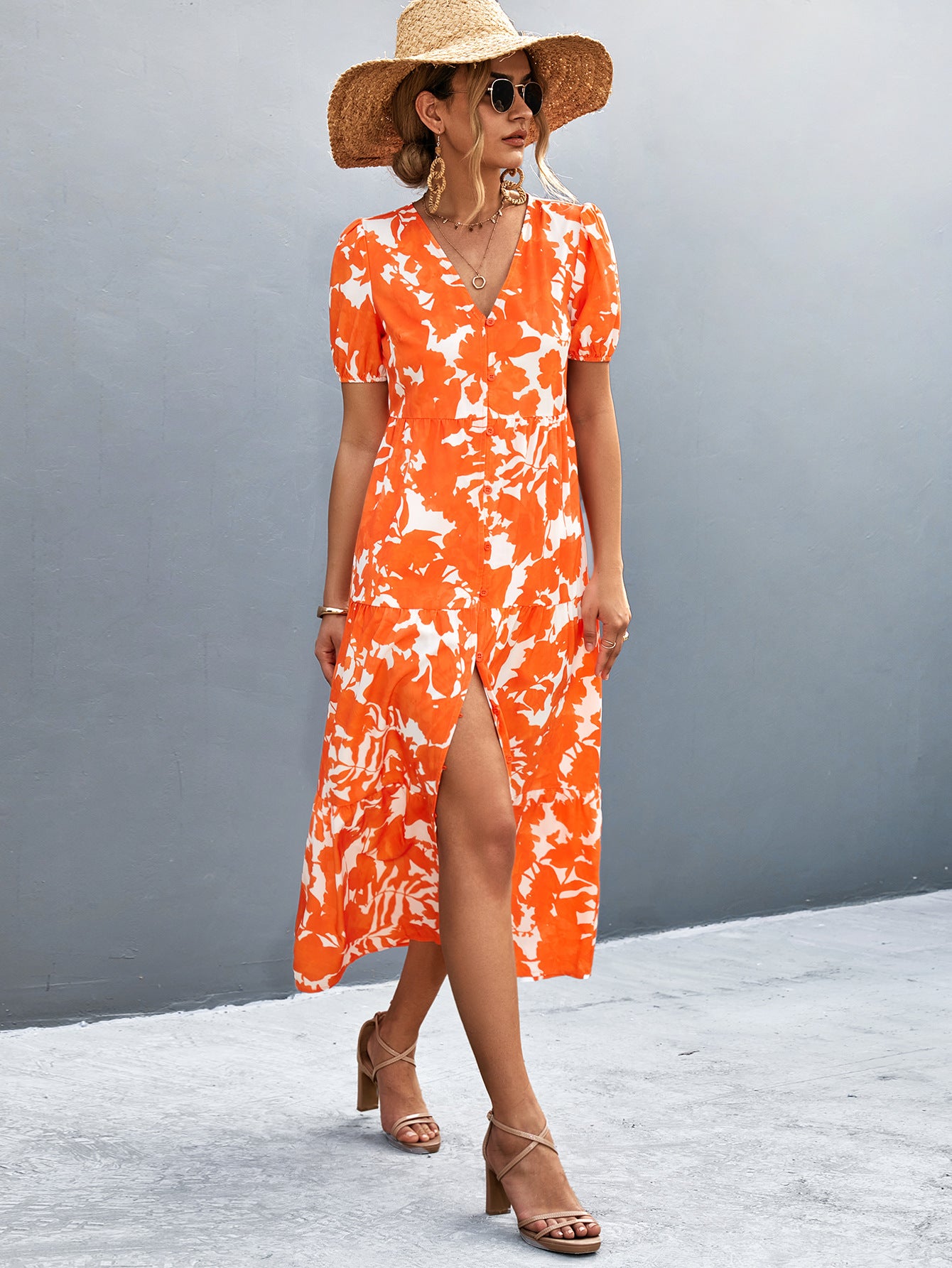 Short Sleeve And Long Pattern Dress - The Grace