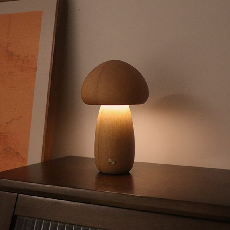 INS Wooden Cute Mushroom LED Night Light With Touch Switch Bedside Table Lamp For Bedroom Childrens Room Sleeping Night Lamps Home Decor - The Grace