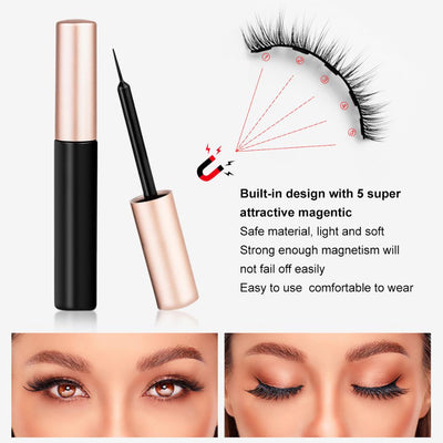 3D Mink Magnetic Eyelashes Waterproof Lasting Magnetic Eyeliner Magnet Mink Eyelashes Makeup Extension False Eyelashes - The Grace