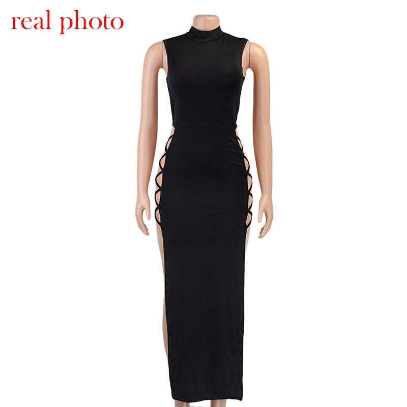 Cryptographic Elegant Black Sleeveless Bandage Sexy Dress for Women Club Party Backless Tank Dresses Skinny Fashion Summer