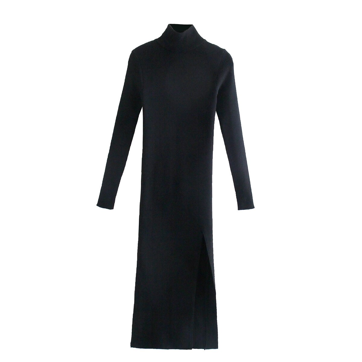 Dress Women Long Sleeves High-Neck Elastic Midi Dress Fashion Elegant Chic Lady Knit Sweater Dresses Women robe femme