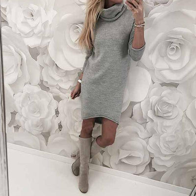 Women Autumn Winter Women Dress Long Sleeve Solid Color Ladies Loose Casual Dresses Lady Bodycon Robe Dresses