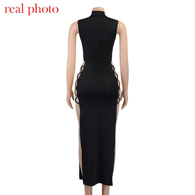 Cryptographic Elegant Black Sleeveless Bandage Sexy Dress for Women Club Party Backless Tank Dresses Skinny Fashion Summer