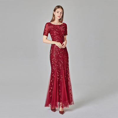 Slim mesh sequined evening dress fishtail dress for women