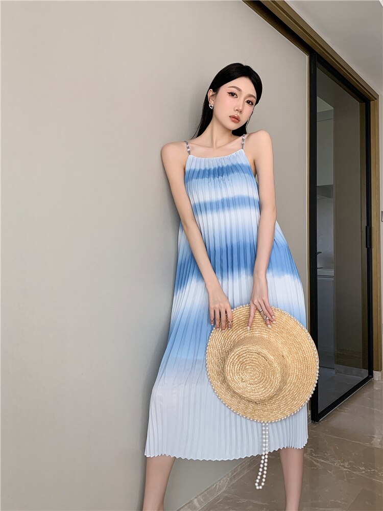 Sling Dress For Women Fashion Gradient Straight Thin A-line Dresses Female Clothing Casual