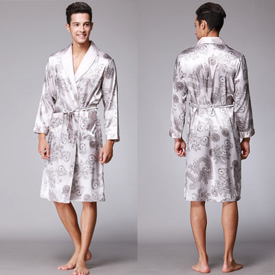 Nightgown Silk Ice Silk Men's Pajamas Men's Long Sleeve Nightgown Bathrobes