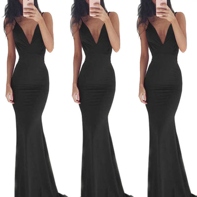 Women's Dresses Milk Silk Sling Sexy Backless Trailing Annual Party Evening Dress