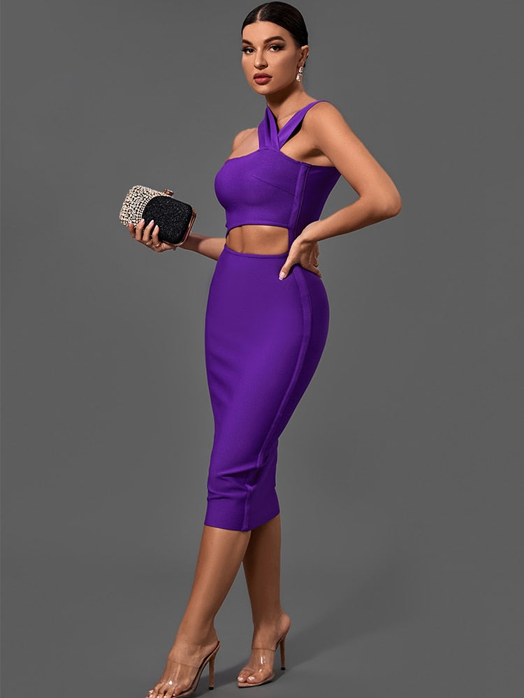 Bandage Dresses for Women  Purple Bodycon Dress Evening Party Elegant Sexy Cut Out Midi Birthday Club Outfit Summer New