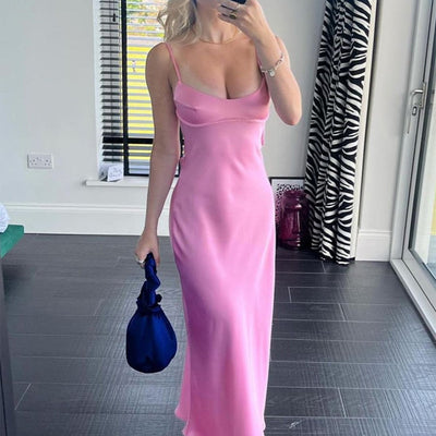 2023 Women Camis Satin Long Dresses Elegant Sleeveless Slip Holiday Party Dresses Sexy Casual Backless Summer Dresses - The Grace