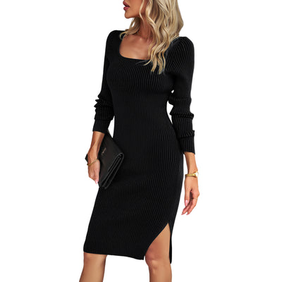 Women's Fashion Temperament Square Collar Woolen Dress - The Grace