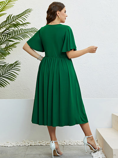 Women Green Round Neck Waist Trimming Slimming Dress - The Grace