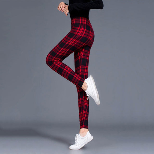 Plaid Leggings Women Sexy Pants Push Up Leggings Fashion F - The Grace