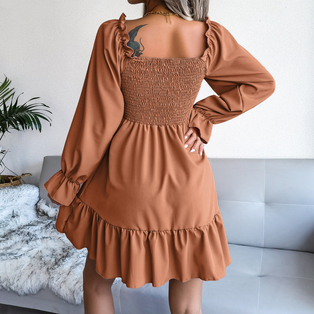 Flared Long Sleeve Dresses Women Square Neck Ruffled Swing Dress - The Grace