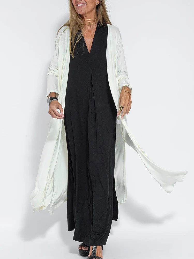 Fashion New Style Solid Color Long Sleeve Long Slit Trench - The Grace