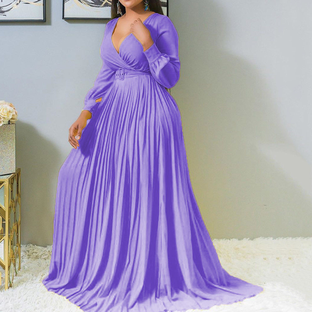 Fashion Woman V-neck Long-sleeved Long Dress - The Grace