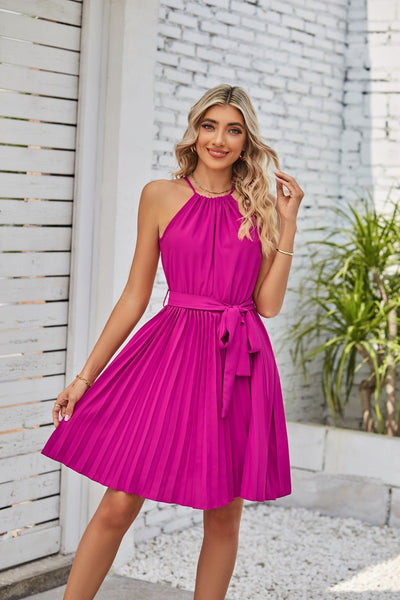 Halter Strapless Dresses For Women Solid Pleated Skirt Summer Beach Sundress - The Grace